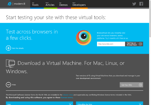 Free virtual machines with Internet Explorer